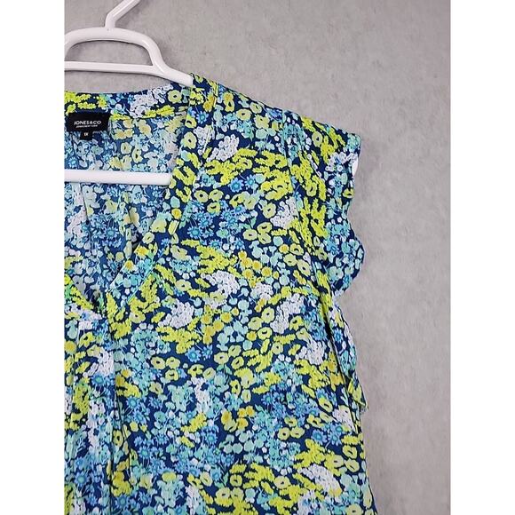 Jones NY Blue Ditsy Floral Flouncy Cottagecore SS V Neck Blouse Women's Plus 1X - Picture 4 of 12